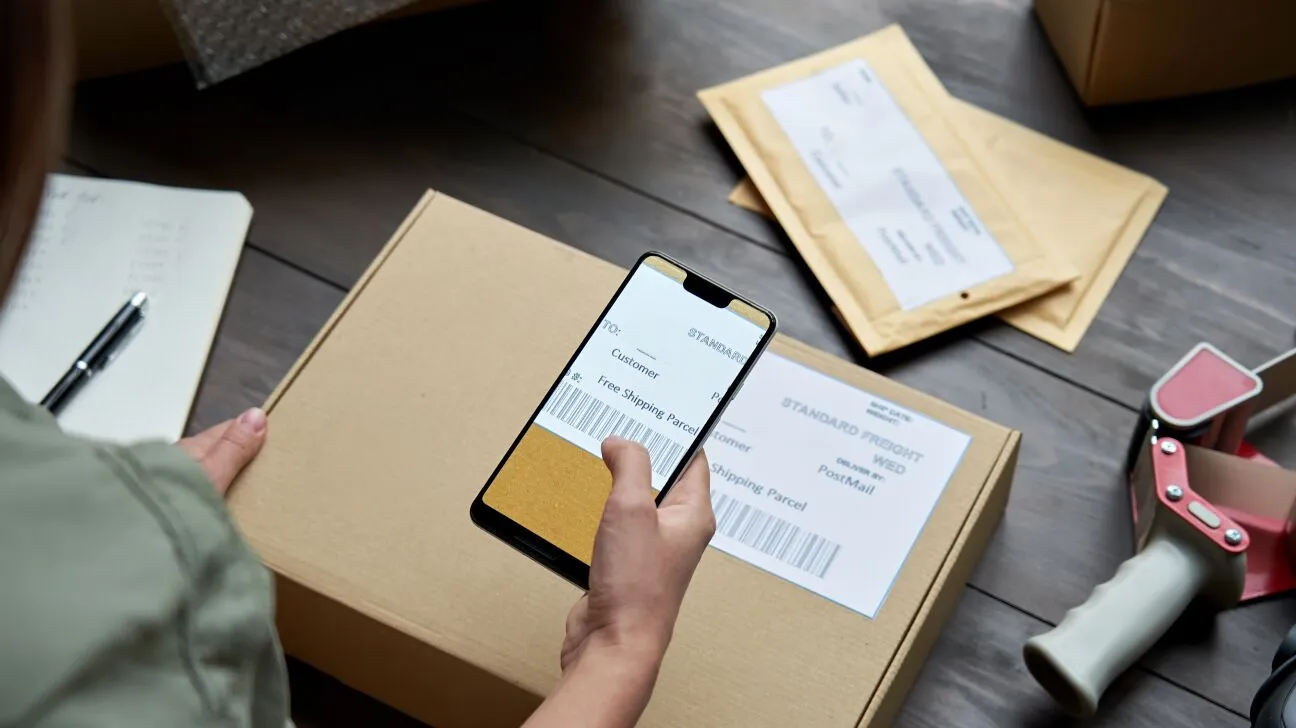 Scanning a package shipping label with a phone